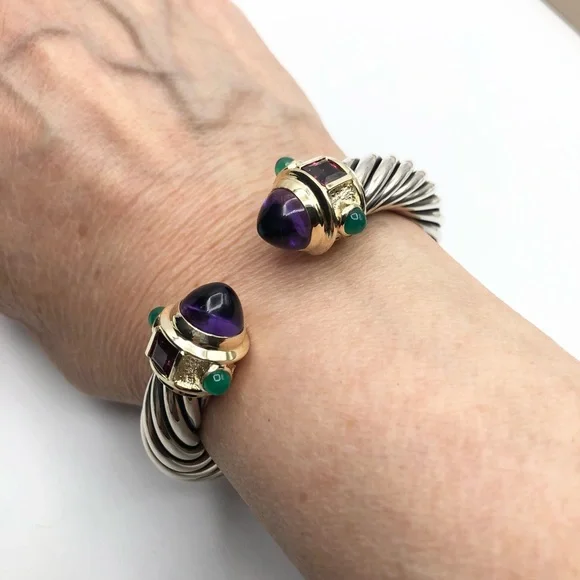 David Yurman 10mm 14K Gold, Sterling Silver Multicolor Renaissance Cuff Bracelet - Picture 8 of 16
